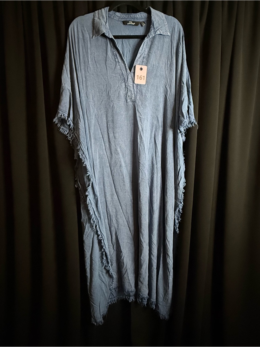 Lightweight Blue Fringe-Trim Caftan Coverup by
